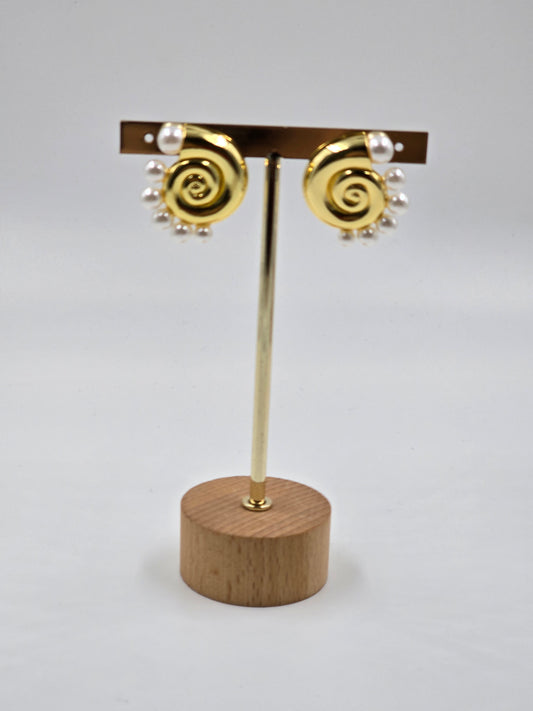 Bold Gold Pearl Seashells Earrings