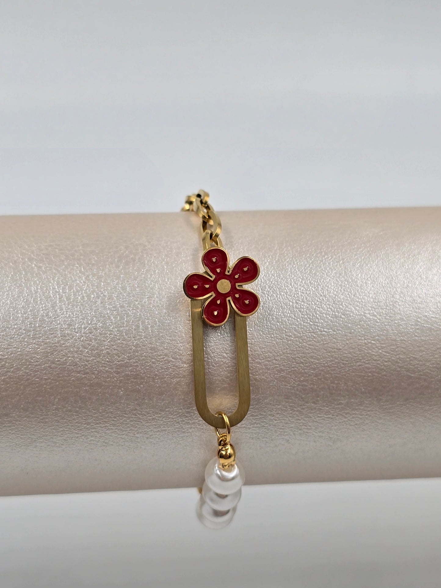 Stainless Steel Flower Pearl Chain Bracelet
