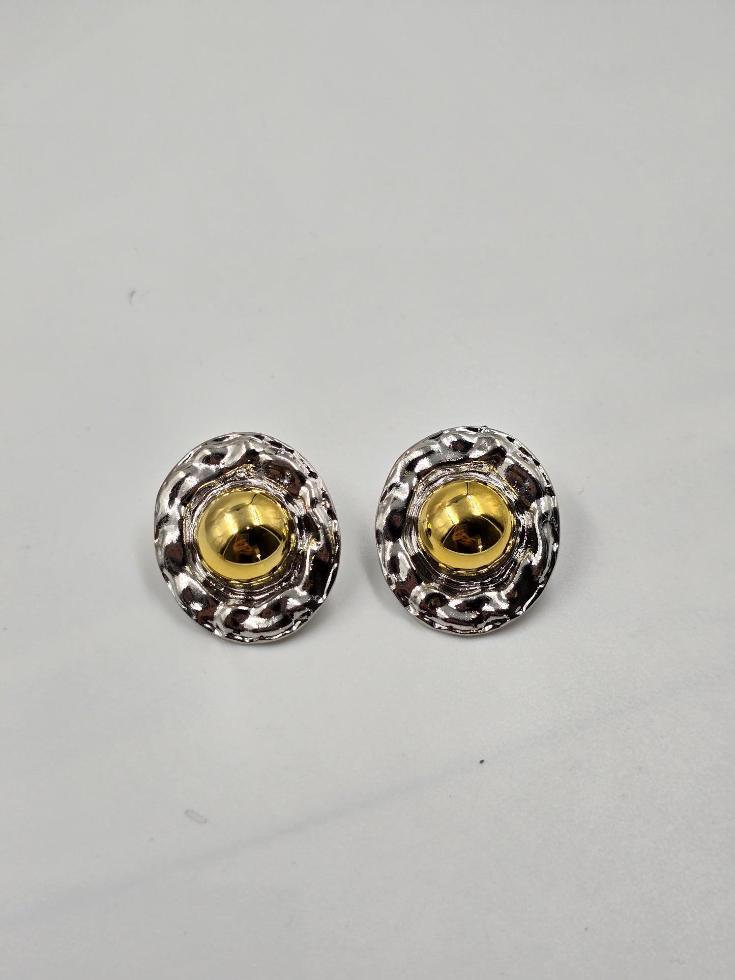 Textured Round Earrings with Gold Button Centers