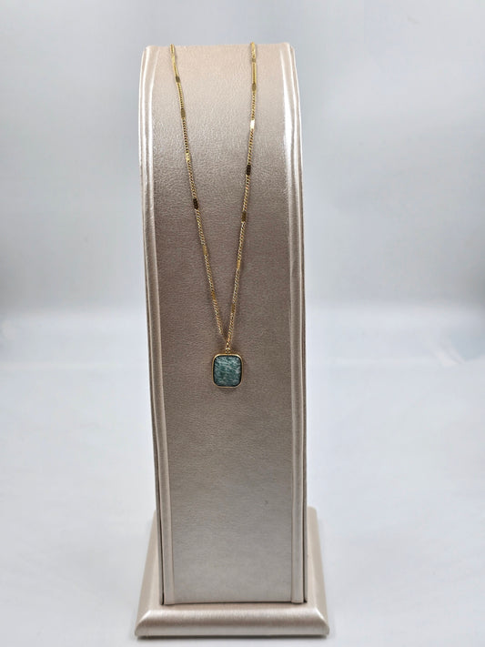 N - Gold Stainless Steel Necklace with Gemstone Pendant