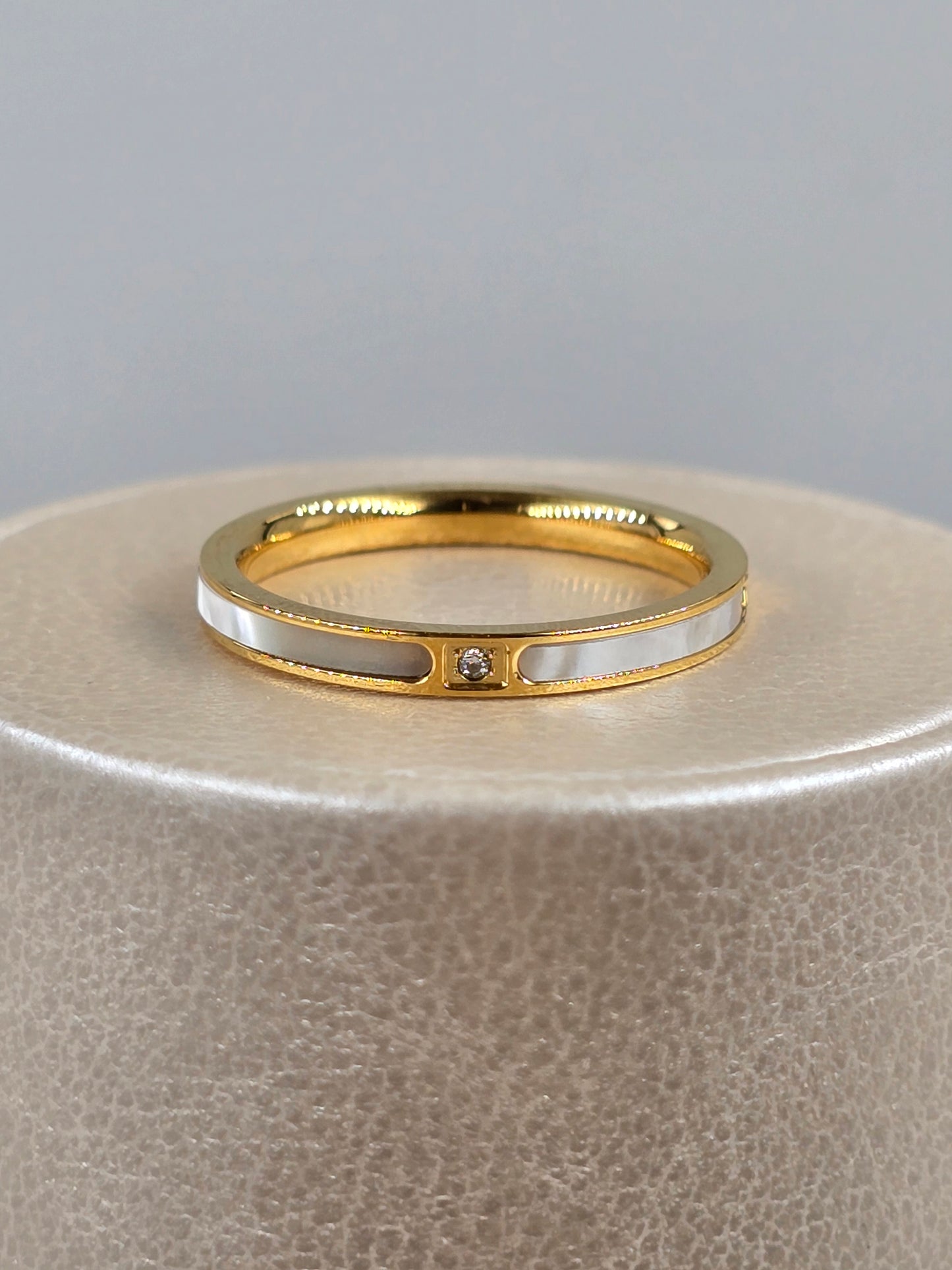 A - Golden White And Stone Ring Stainless Steel