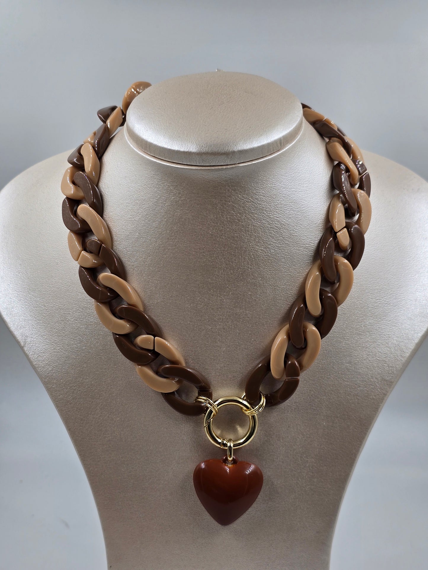 O - Brown Bold Heart Necklace