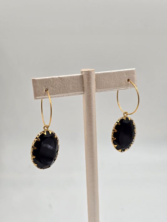 N-Claw-Set Natural Stone Stainless Steel Drop Earrings