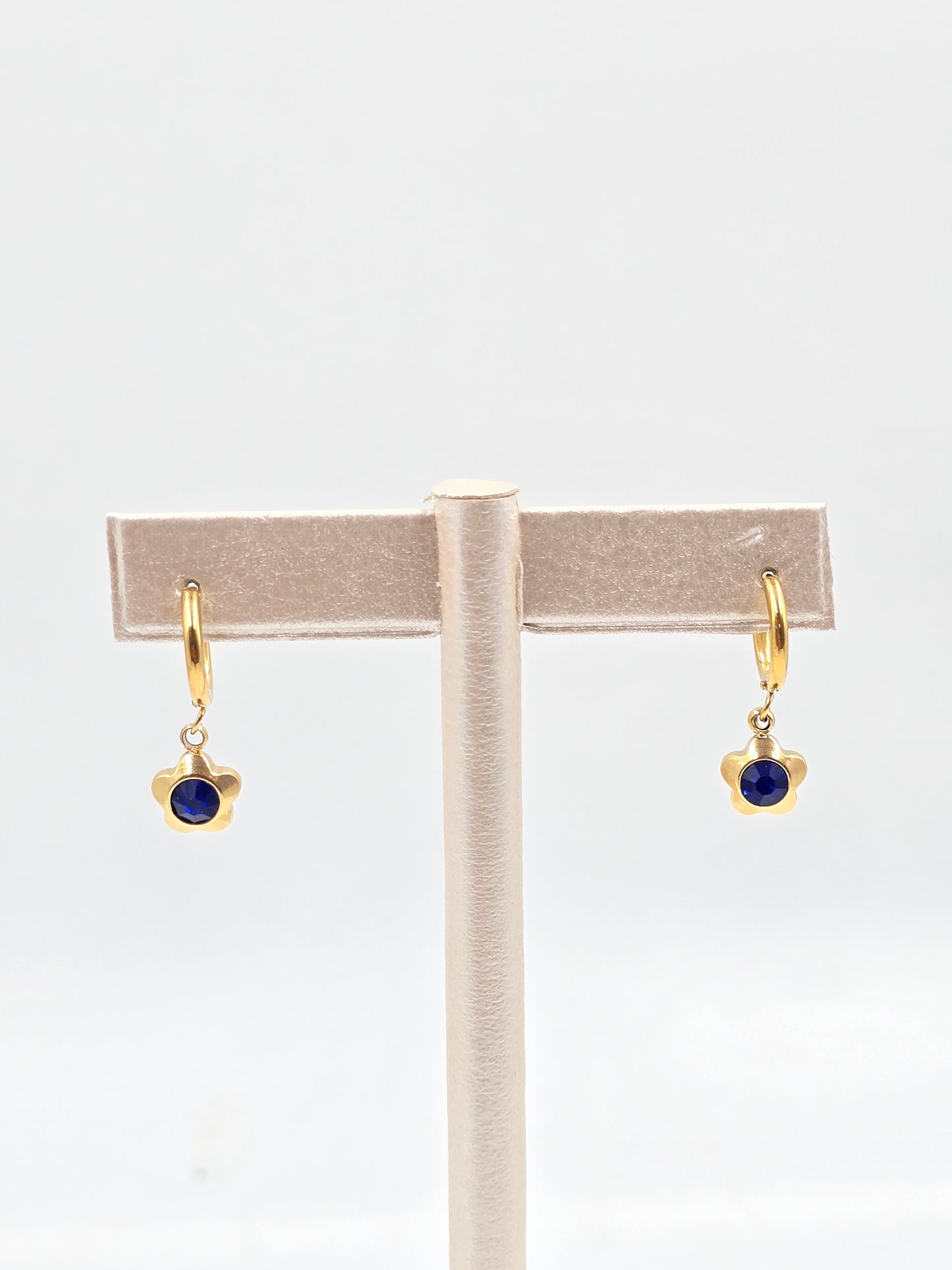 N- Small Hoop Earings Drop Blue Flower - Stainless Steel