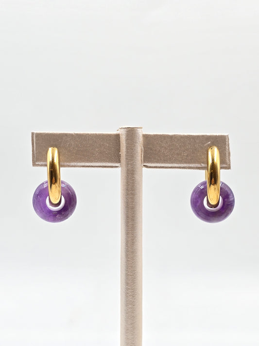 N- Stainless Steel Hoop Earing with Natural Stone