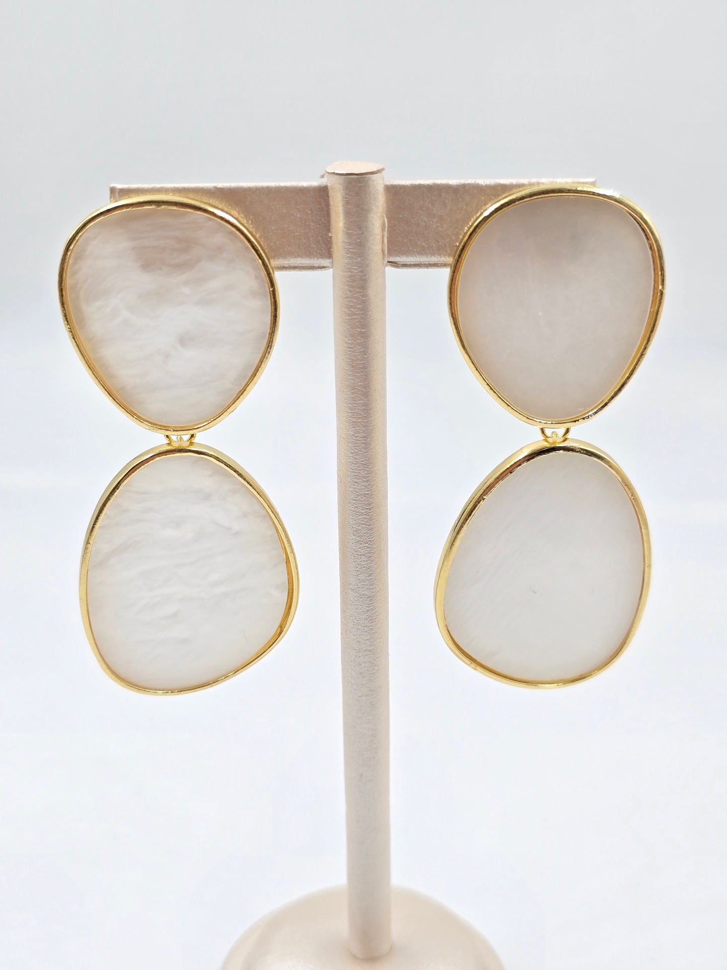 C - Oval-Shaped Milky White Earring