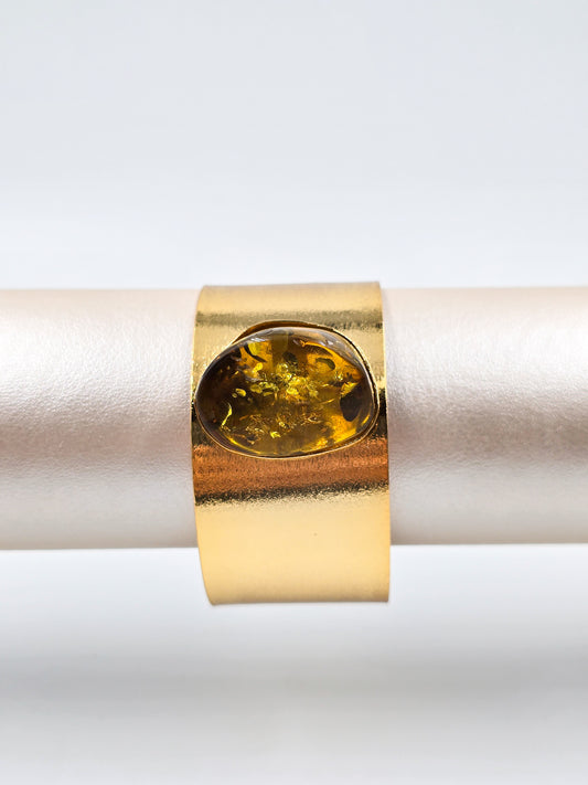 Wide Gold Cuff With Natural .... Stone Centerpiece