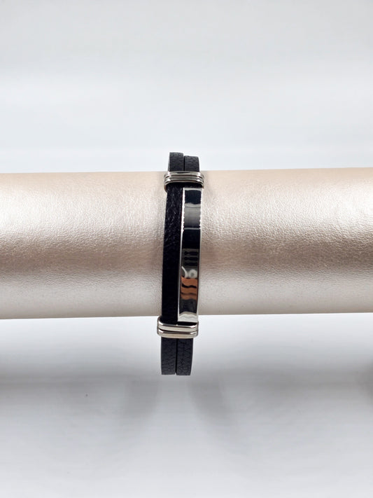 Stainless Steel Man's Leather Bracelet