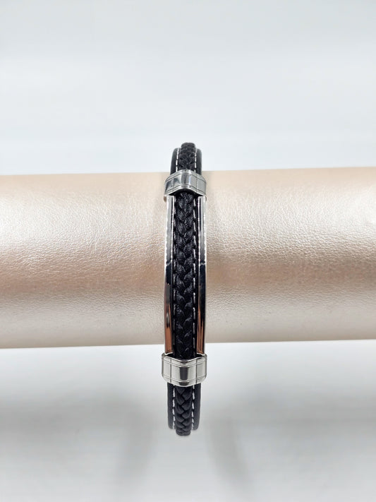 Stainless Steel Man's Leather Bracelet