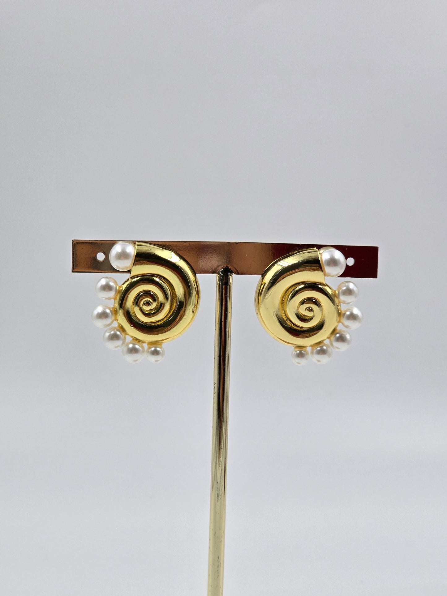 Bold Gold Pearl Seashells Earrings