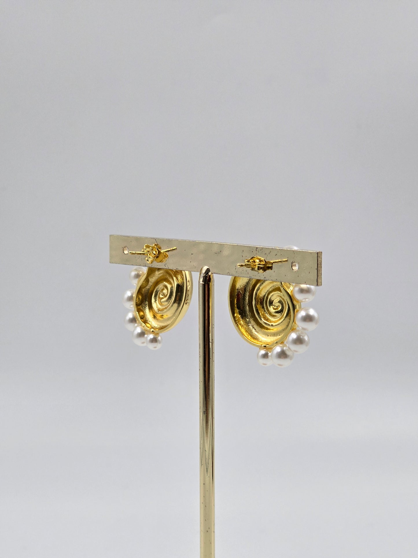 Bold Gold Pearl Seashells Earrings