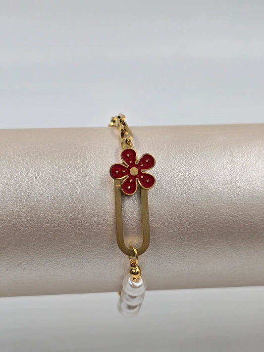 Stainless Steel Flower Pearl Chain Bracelet