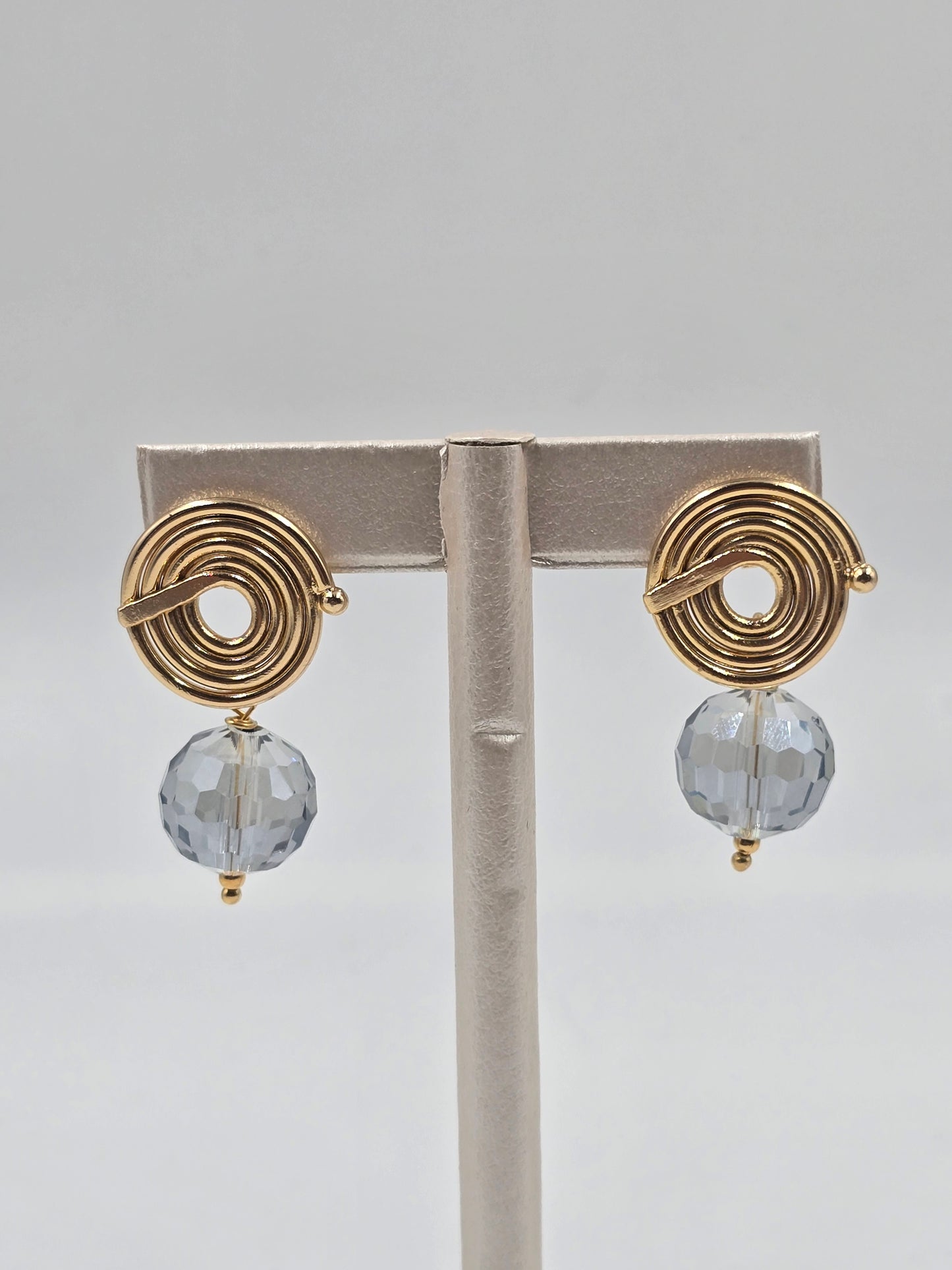 Gold Spiral Earrings with clear Beads