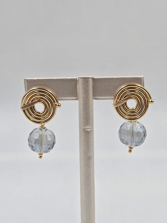 Gold Spiral Earrings with clear Beads