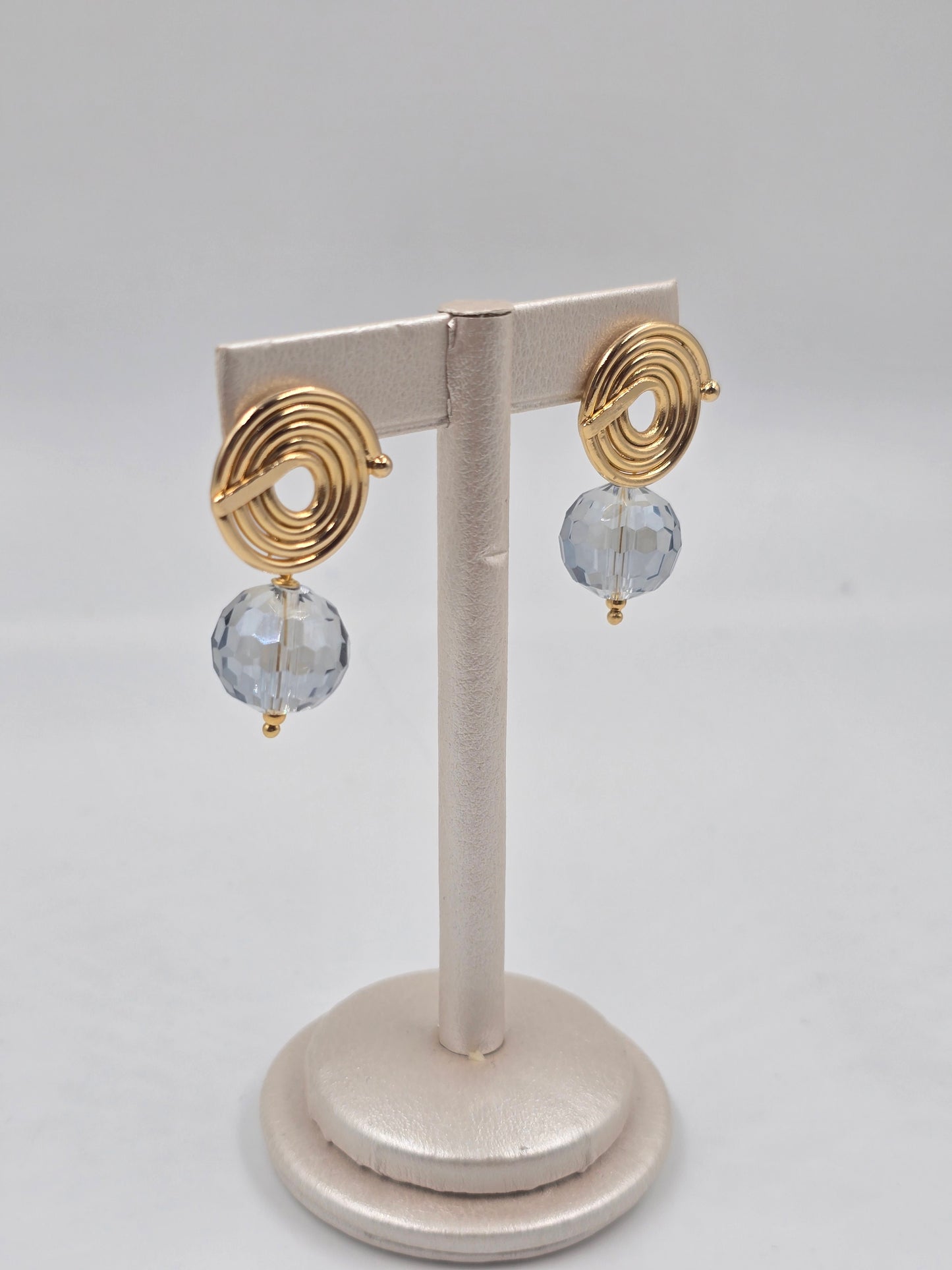Gold Spiral Earrings with clear Beads