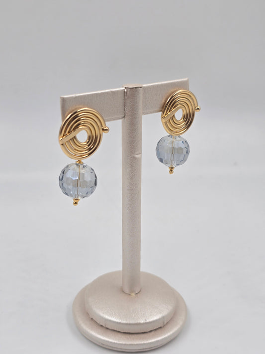 Gold Spiral Earrings with clear Beads