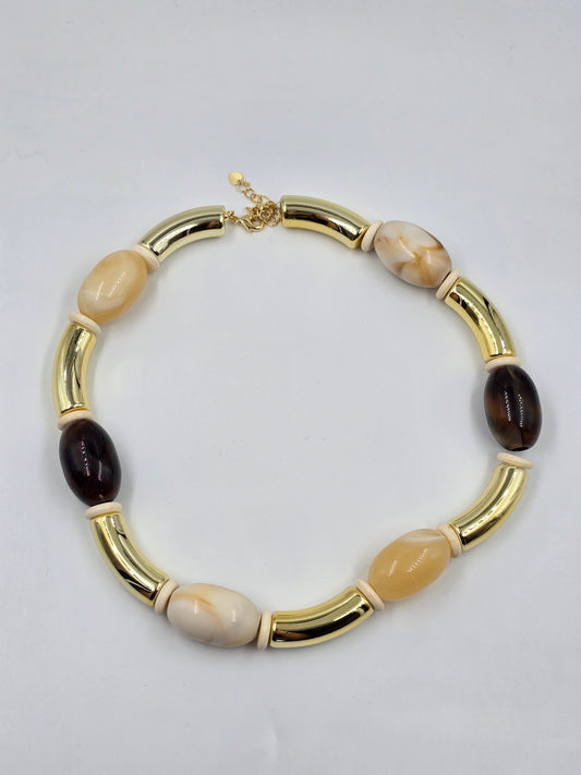Necklace with Gold and Beige Beads