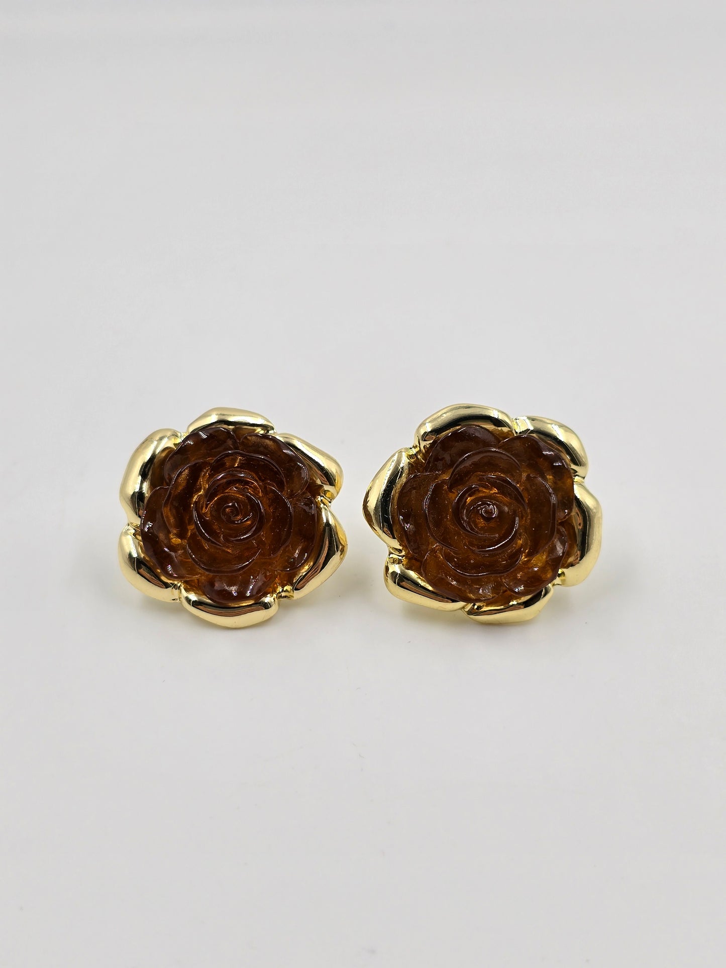 Gold and Brown Flower Earring