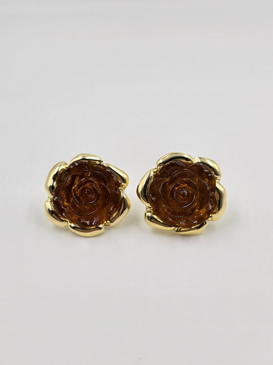 Gold and Brown Flower Earring