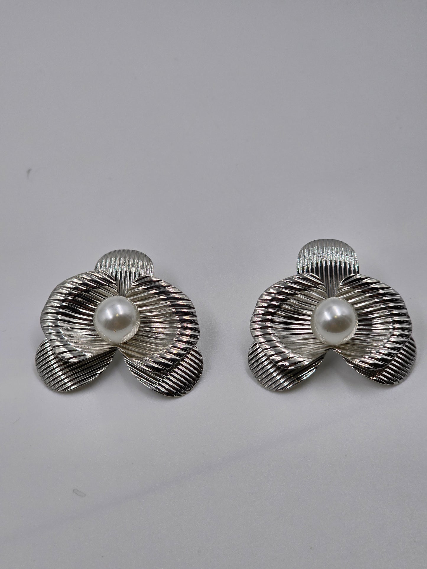 Pair of Floral Earrings with Pearl Centers