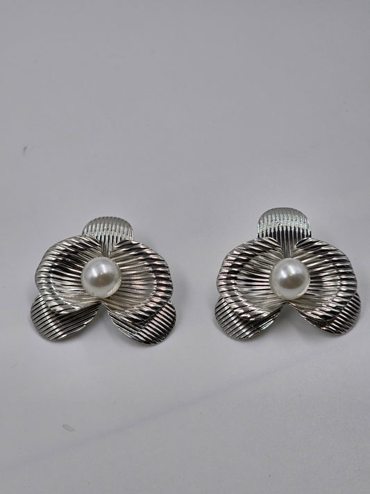 Pair of Floral Earrings with Pearl Centers