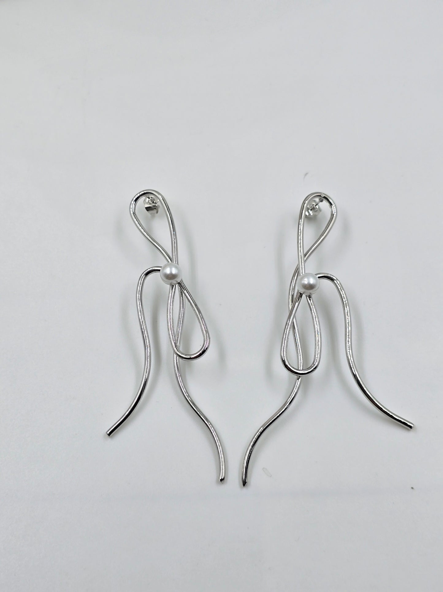 String Earrings with Pearl Beads