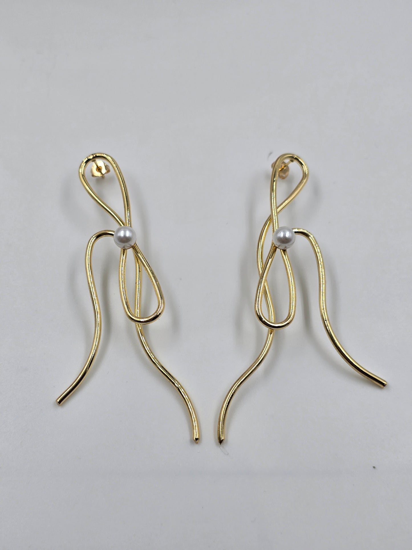 String Earrings with Pearl Beads