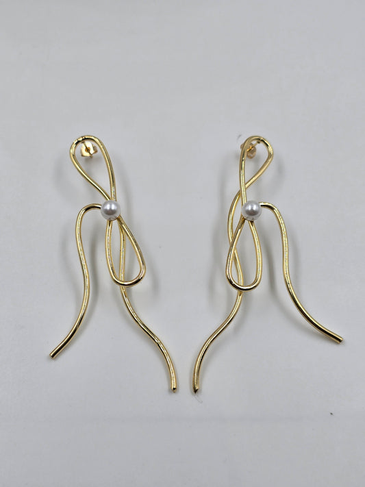 String Earrings with Pearl Beads