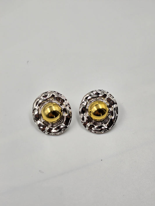 Textured Round Earrings with Gold Button Centers