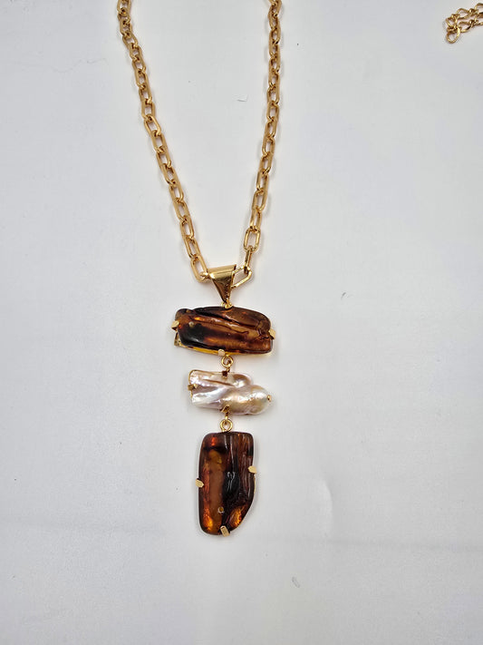O - Natural Amber Stone Necklace
