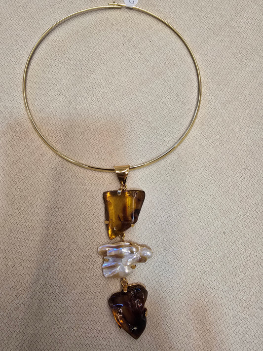 O - Natural Amber Stone Necklace