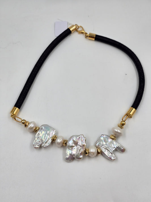 O - Statement Black & Pearl Necklace