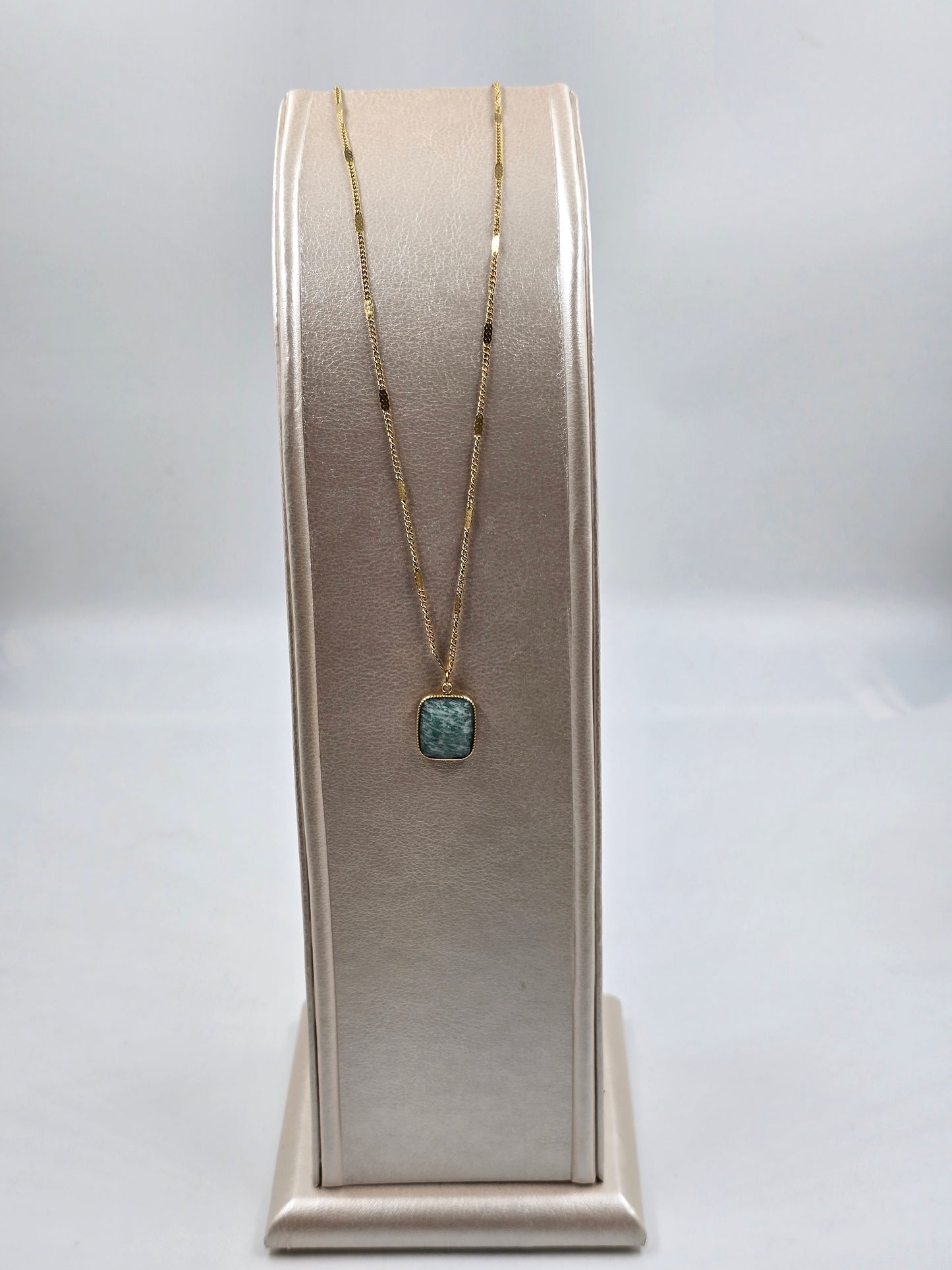 N - Gold Stainless Steel Necklace with Gemstone Pendant