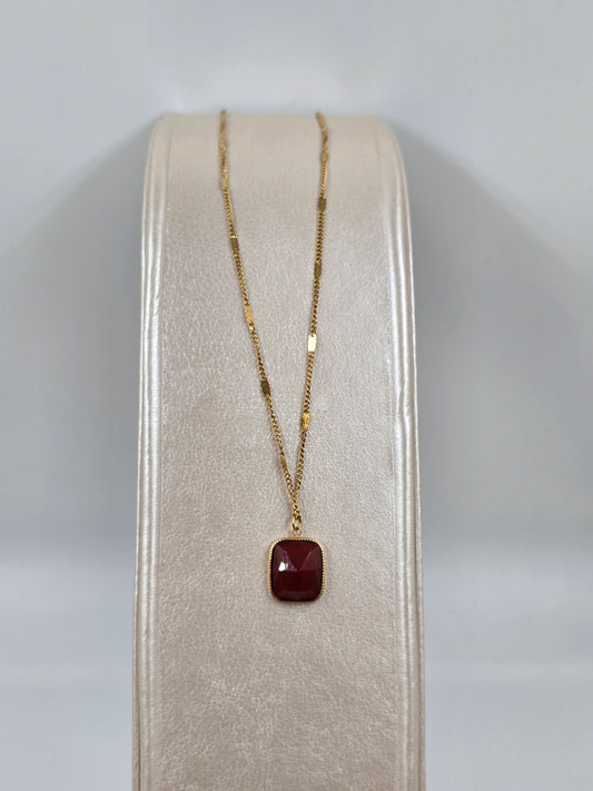 N - Gold Stainless Steel Necklace with Gemstone Pendant