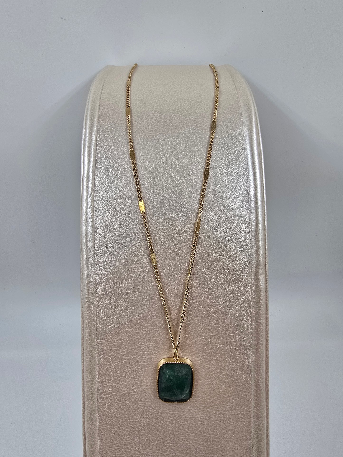 N - Gold Stainless Steel Necklace with Gemstone Pendant
