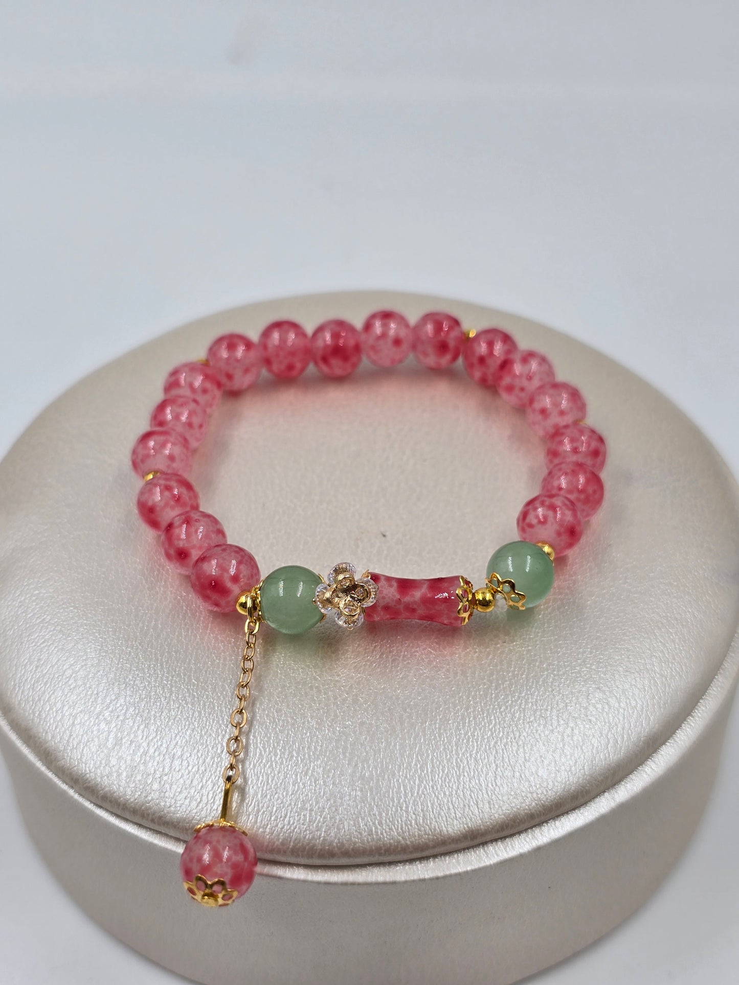 N - Pink Bracelet with Green Accents