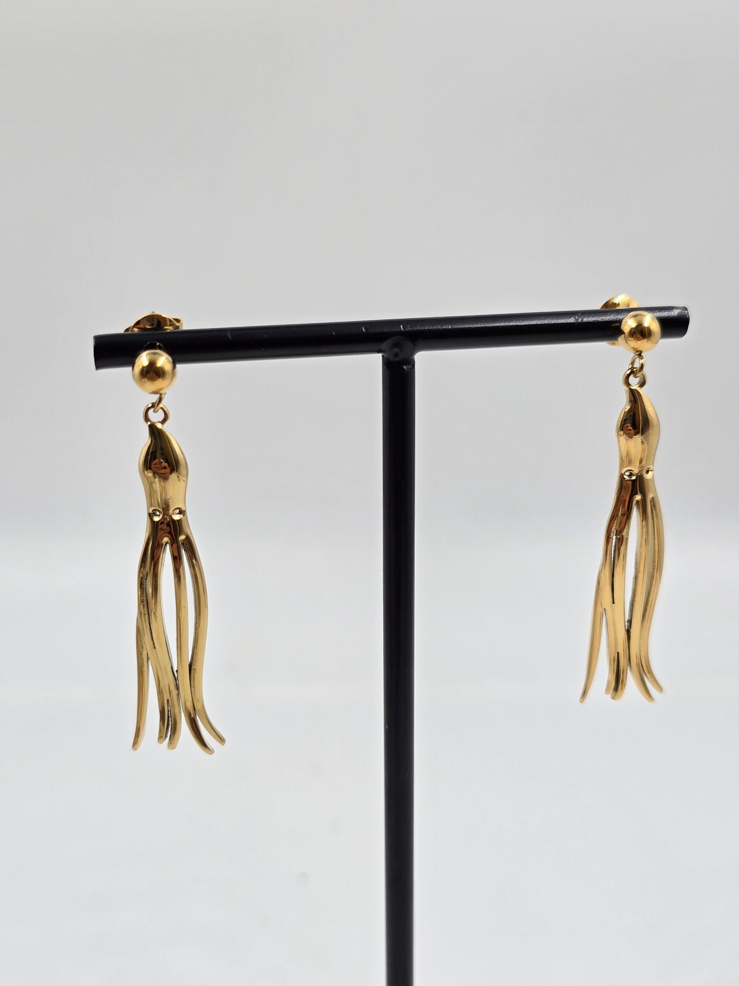 N - Golden Stainless Steel Squid Earrings