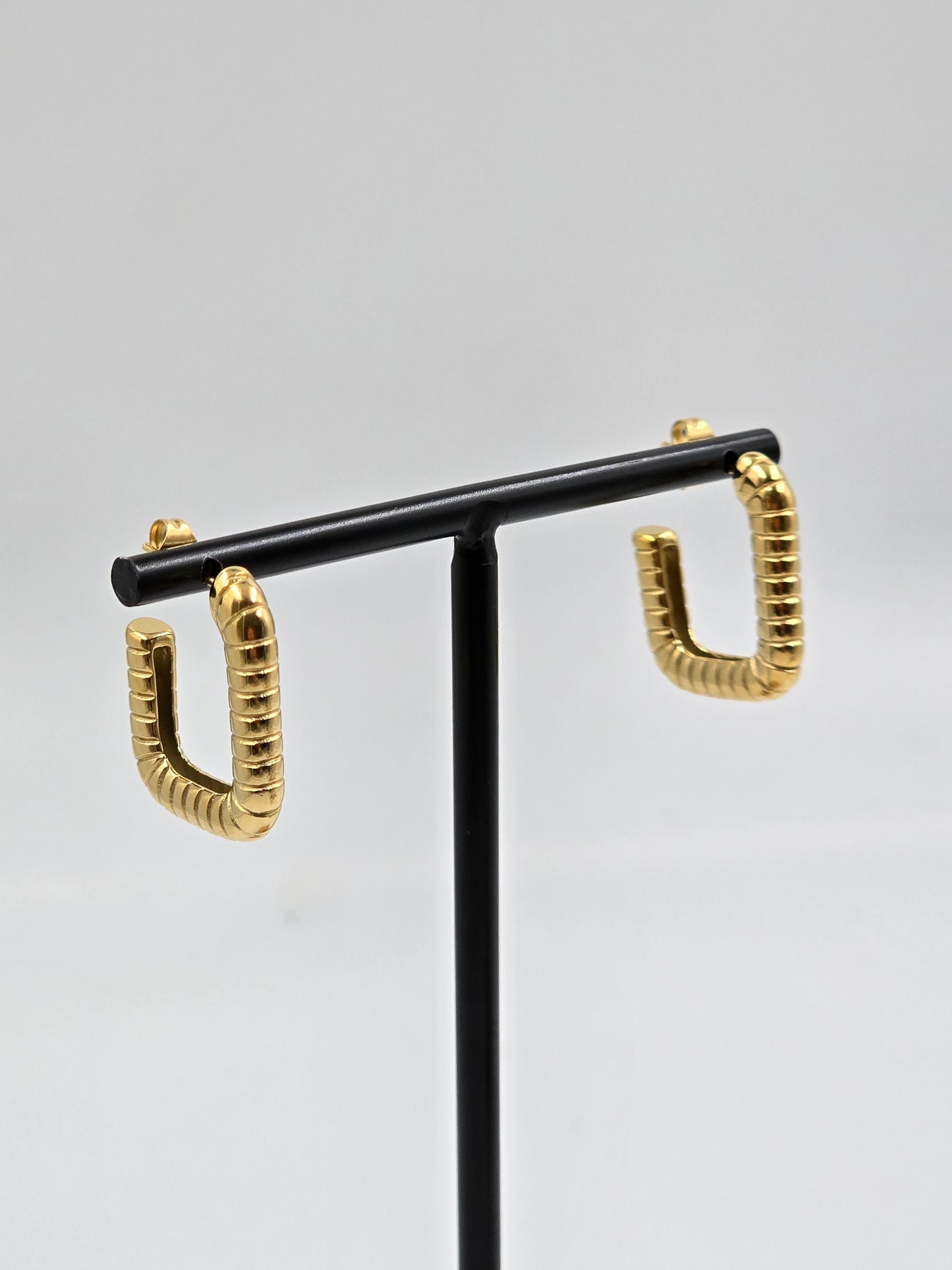A - Golden Square Ribbed Earring