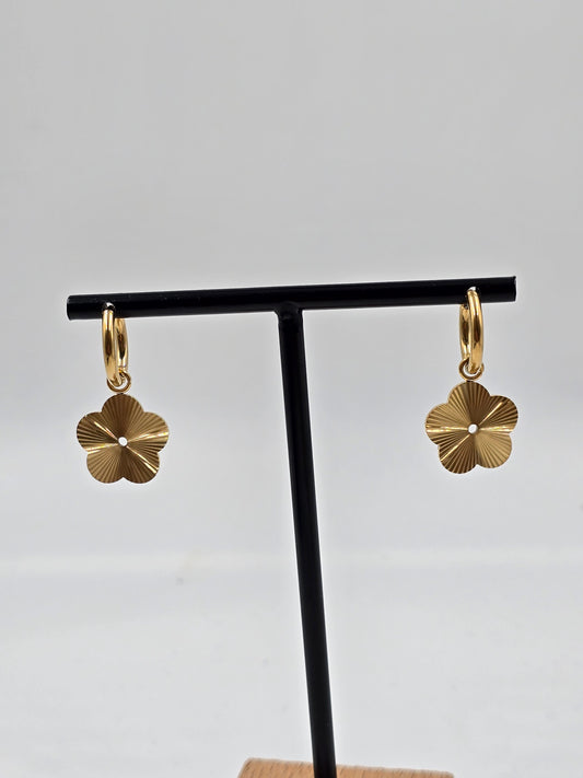 A - Flower Charm Hoop Earrings