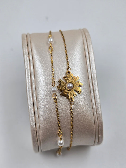 A - Stainless Steel Sun with Pearls Bracelet