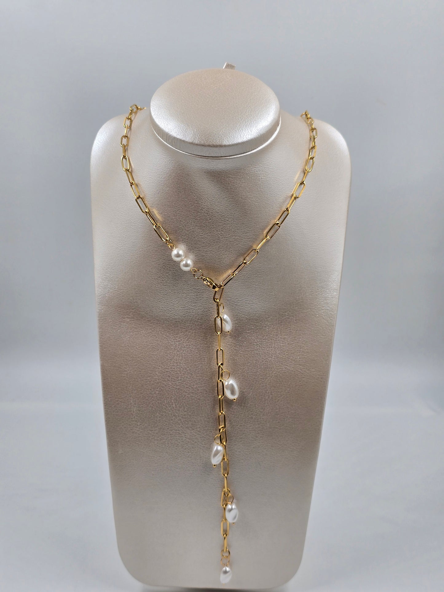 A - Golden Long Pearl Necklace