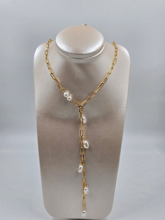 A - Golden Long Pearl Necklace