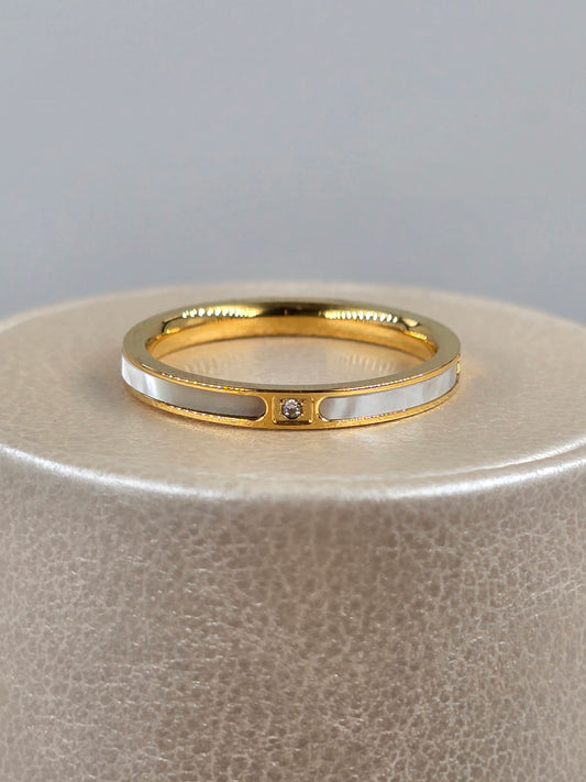 A - Golden White And Stone Ring Stainless Steel