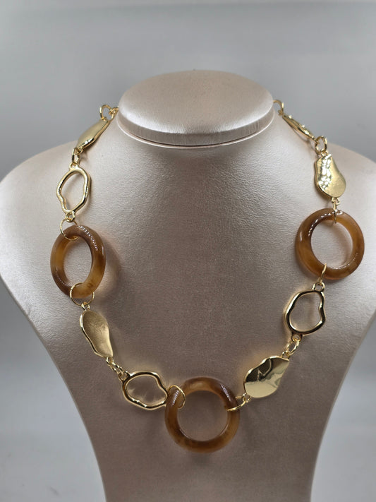 O - Brown and Gold Necklace