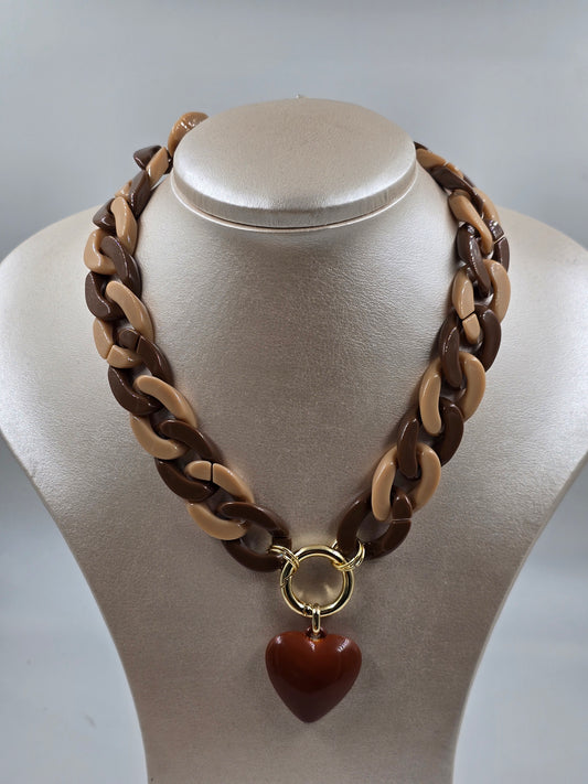 O - Brown Bold Heart Necklace