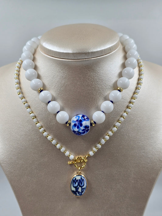 O - White and Blue Necklace