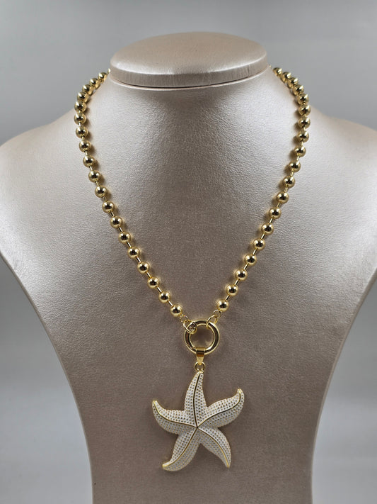 O - White and Gold Sea Star Necklace