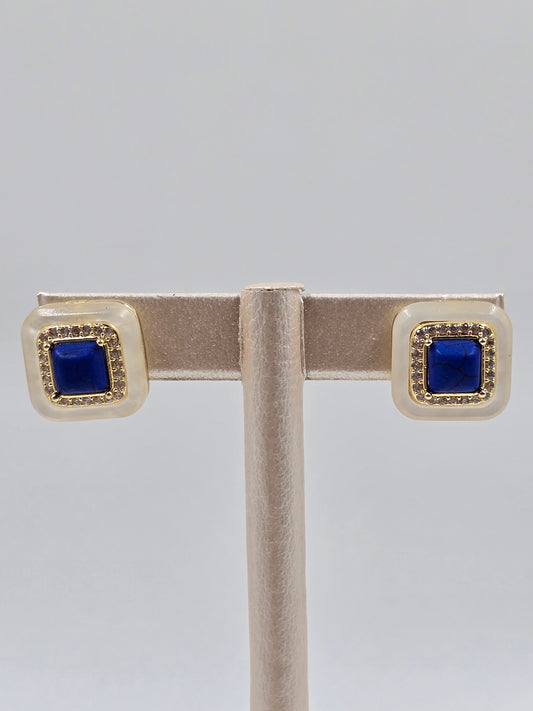 O - Elegant White and Blue Earrings