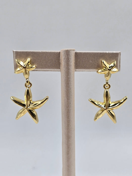 O - Golden Dangling Stars Earrings