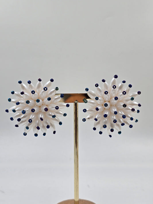 M - White and Blue Earrings